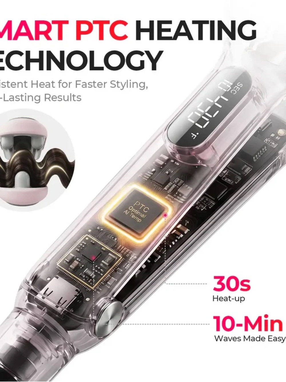 Rovy Pink Wave Curling Iron - Compact Hair Styler - Picture 4 of 13